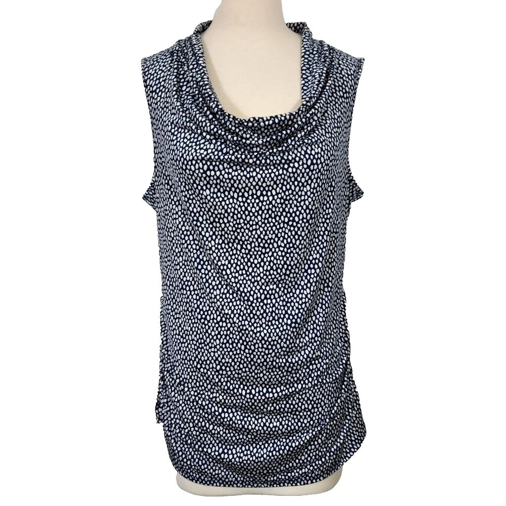 Dana Buchman Sleeveless Blouse Size XL Ruched Cowl Neck Draped Dressy Tunic Top